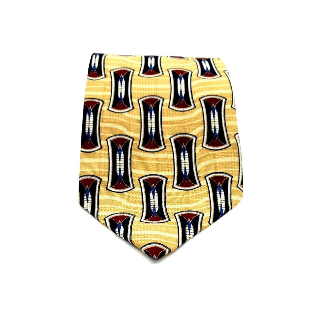Brandini Mens Dress Tie 100% Imported Silk Business Shirt Accessory Yellow Blue - Picture 1 of 5
